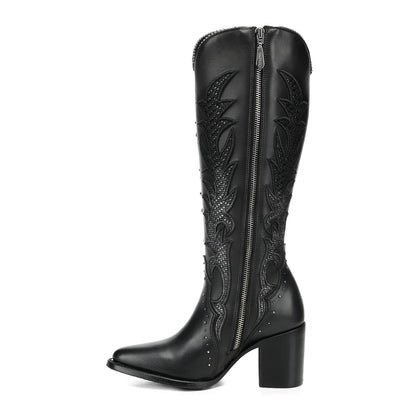 Cuadra Women’s Black Embroidery & Zipper Pointed Toe CC337