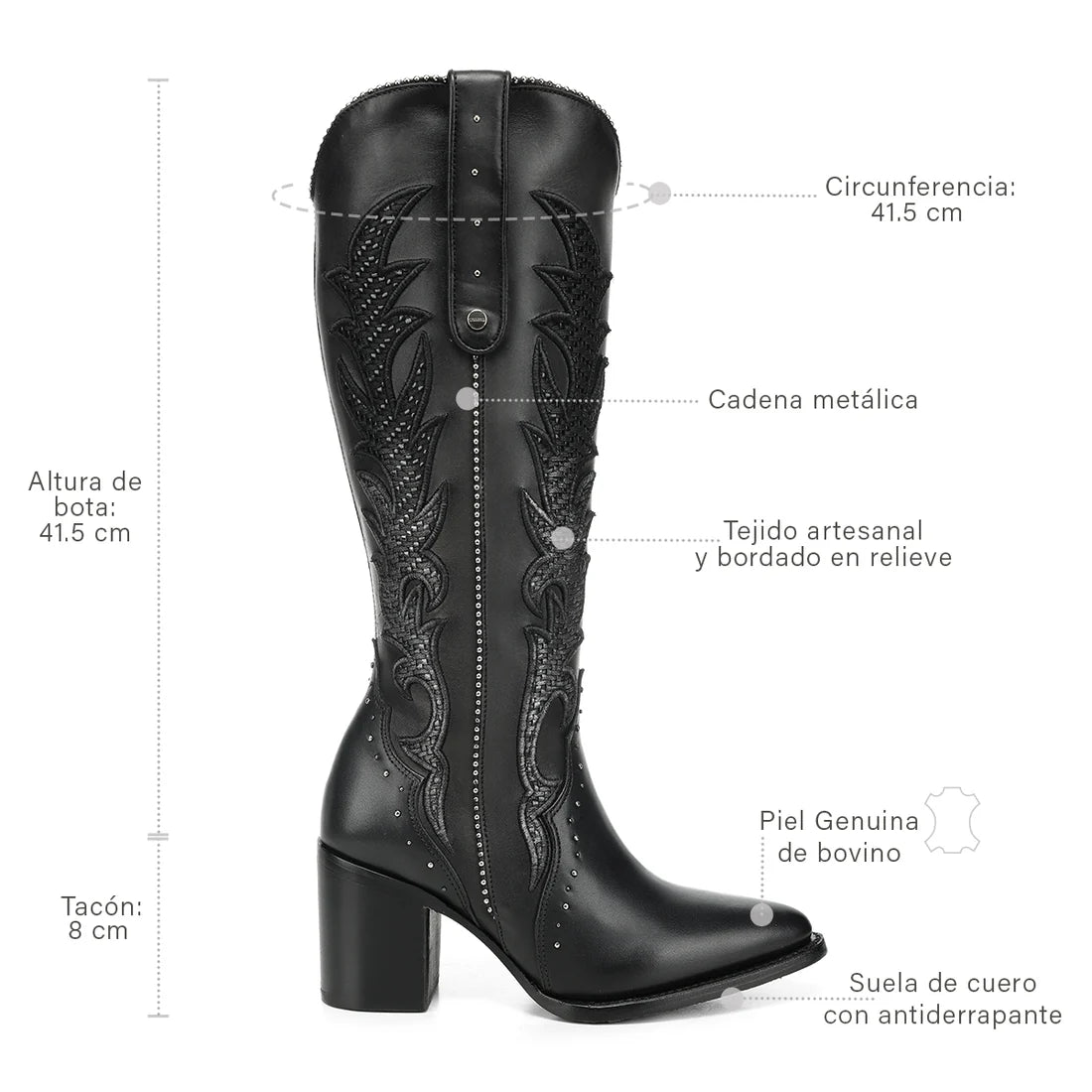 Cuadra Women’s Black Embroidery & Zipper Pointed Toe CC337