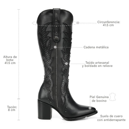 Cuadra Women’s Black Embroidery & Zipper Pointed Toe CC337