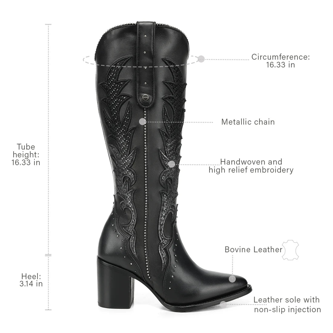 Cuadra Women’s Black Embroidery & Zipper Pointed Toe CC337
