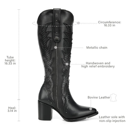 Cuadra Women’s Black Embroidery & Zipper Pointed Toe CC337