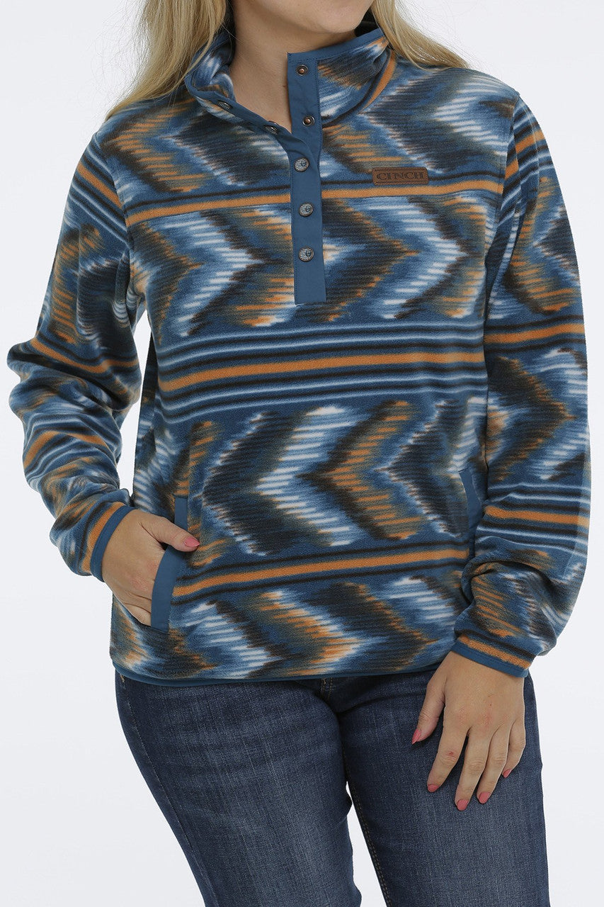 Cinch Ladies Teal Printed Fleece Pullover