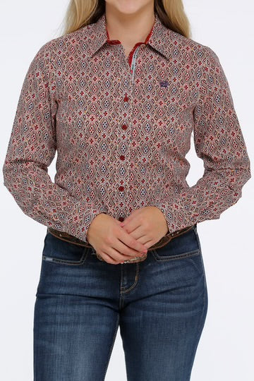 Cinch Women's Cream and Red Button Down Western Shirt
