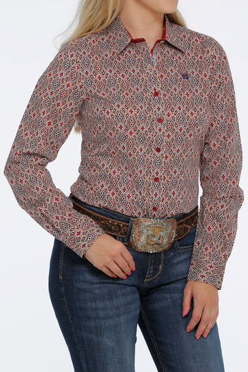 Cinch Women's Cream and Red Button Down Western Shirt