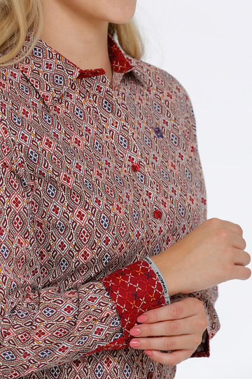 Cinch Women's Cream and Red Button Down Western Shirt