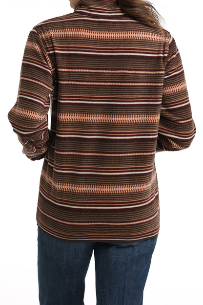 CINCH WOMEN'S STRIPED FLEECE PULLOVER - BROWN/CORAL