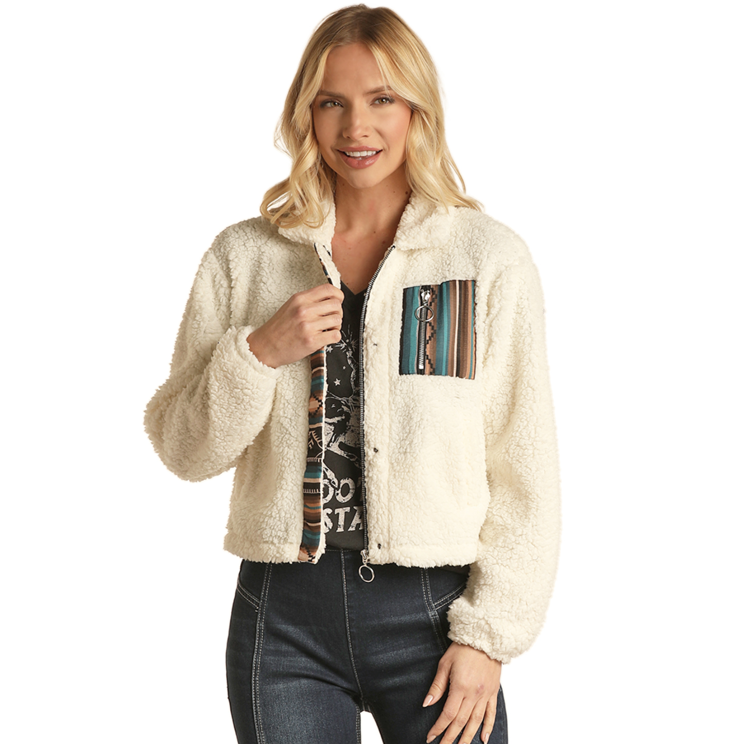 Panhandle Ladies Zip-up Off White Sherpa Jacket
