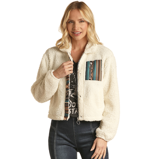 Panhandle Ladies Zip-up Off White Sherpa Jacket