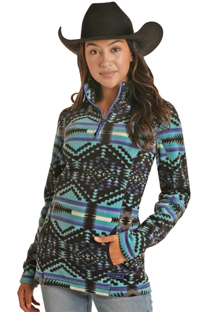 Powder River Ladies Aztec Fleece Black Pullover Jacket
