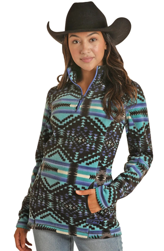 Powder River Ladies Aztec Fleece Black Pullover Jacket