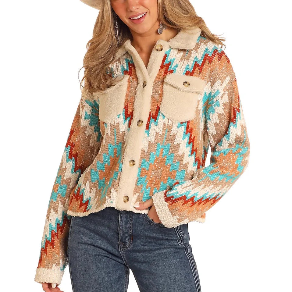 Rock & Roll Aztec Button Up Women's Sweater