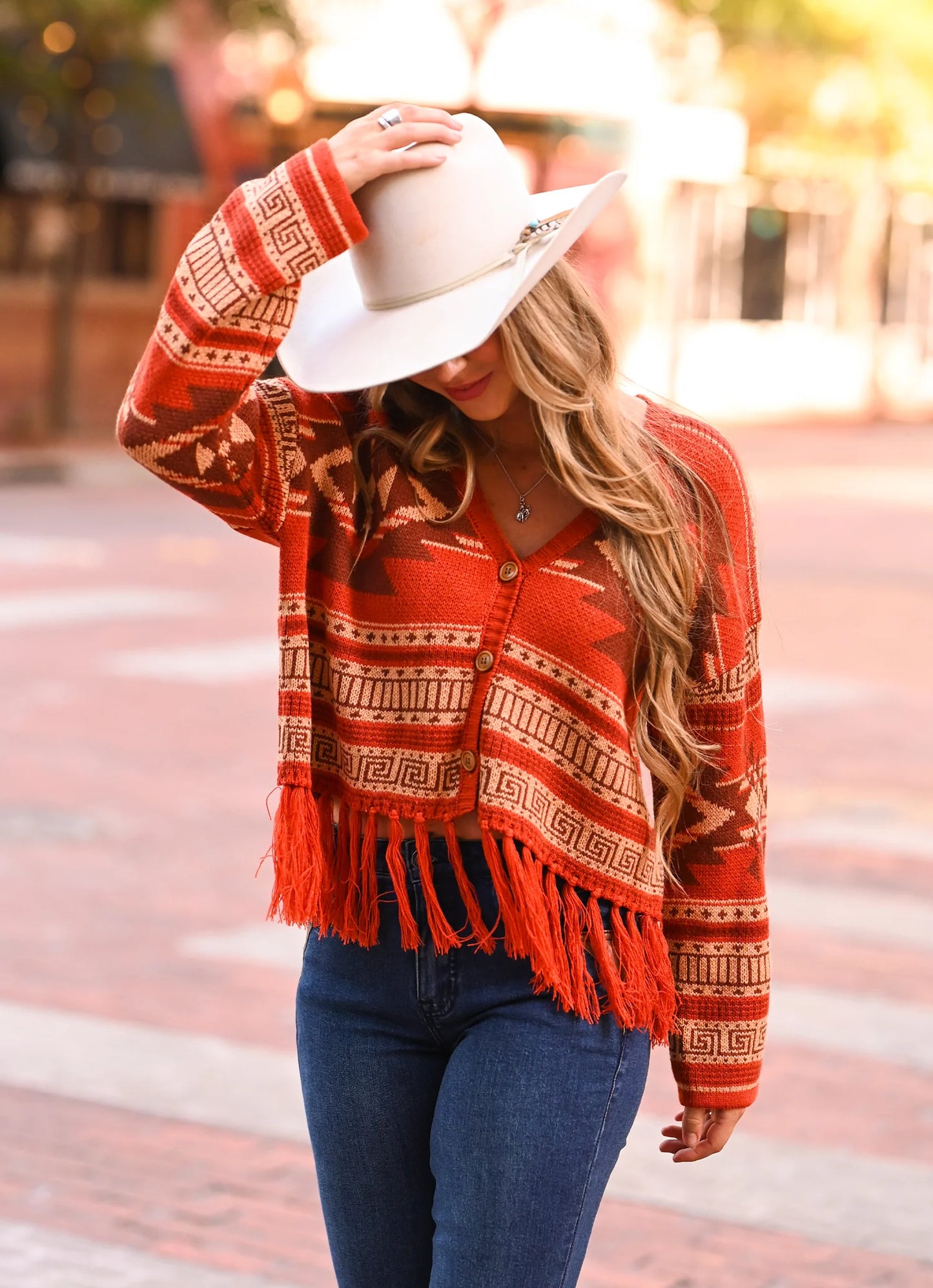 ROCK&ROLL AZTEC FRINGE STEER SKULL CARDIGAN SWEATER