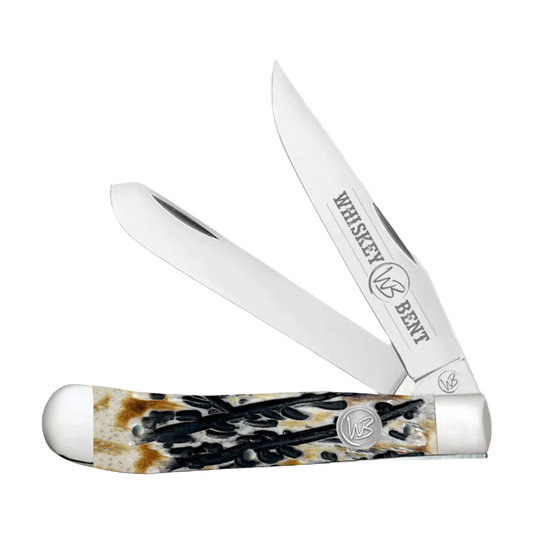 Whiskey Bent Carved Burnt Bone Pocket Knife WB11-16