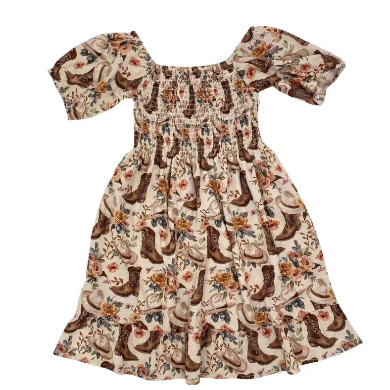 The Twisted Filly Boots Floral Toddler Smocked SS Dress
