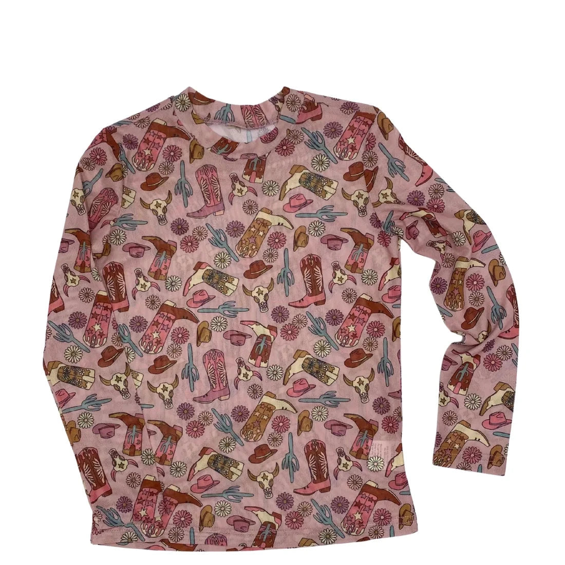The twisted Filly Pink Boot Toddler Ls Mesh Top
