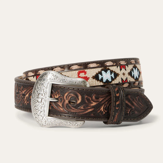 Stetson Men’s Embroidered Tooled Tab Belt 9912500-203