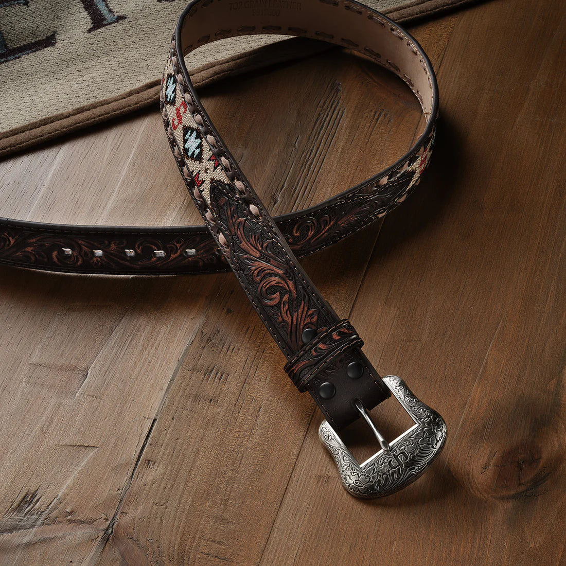 Stetson Men’s Embroidered Tooled Tab Belt 9912500-203