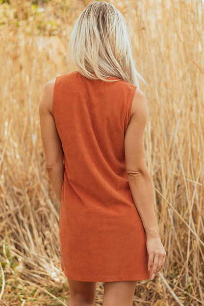 Dear Love Gold Flame Corduroy Embroidered Patched Pocket Shift Sl Dress
