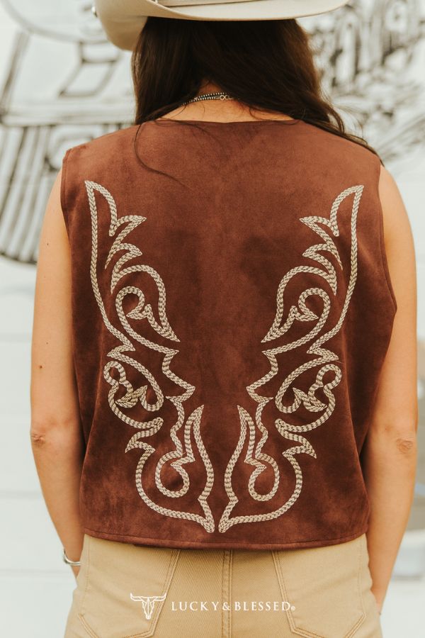 Lucky & Blessed Brown Suede Boot Stitched Vest TO717-BWN