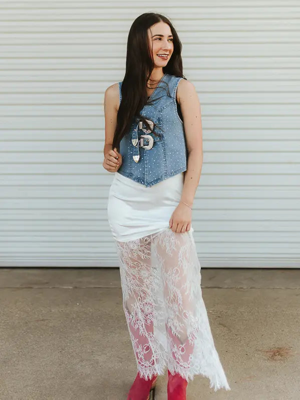 Lucky & Blessed Ivory Western Boho Sheer Lace Maxi Skirt Overlay SK585-IVY