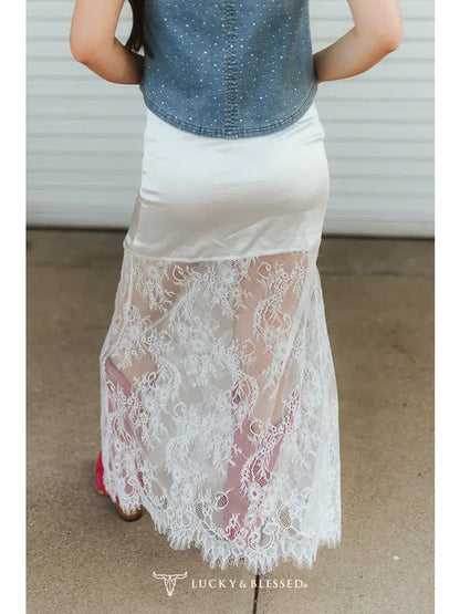Lucky & Blessed Ivory Western Boho Sheer Lace Maxi Skirt Overlay SK585-IVY