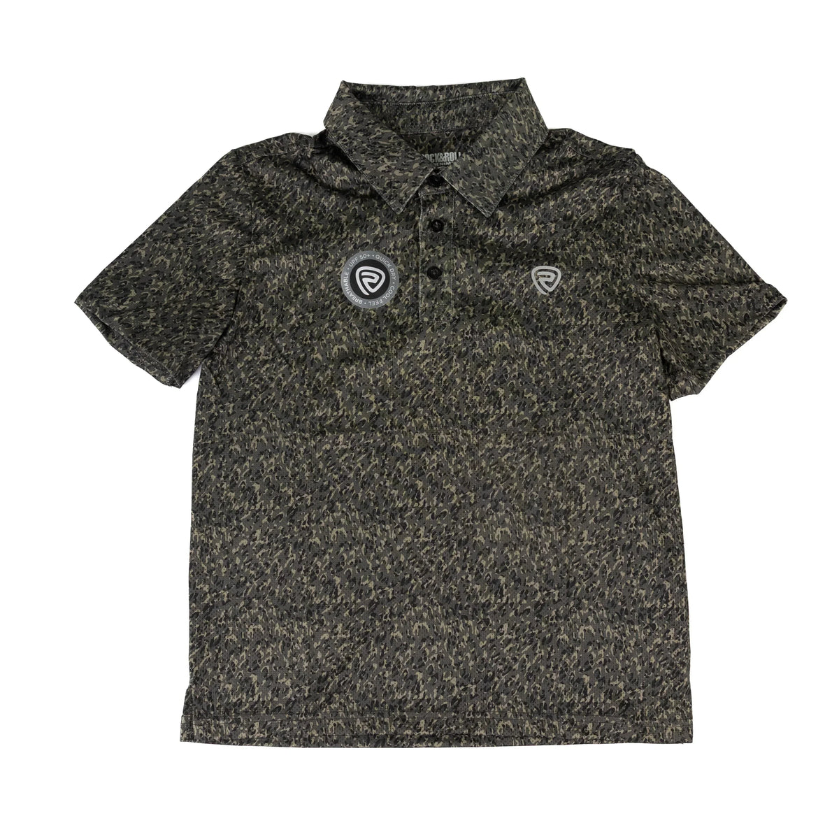 Rock and Roll Boys Short Sleeve Dark Green Camo Printed Polo BB51T08739