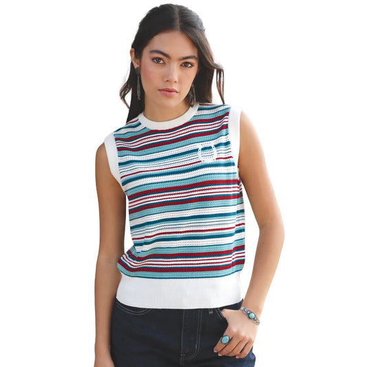Cruel Ladies Multicolor Striped Sleeveless Knit Sweater CTK7531002
