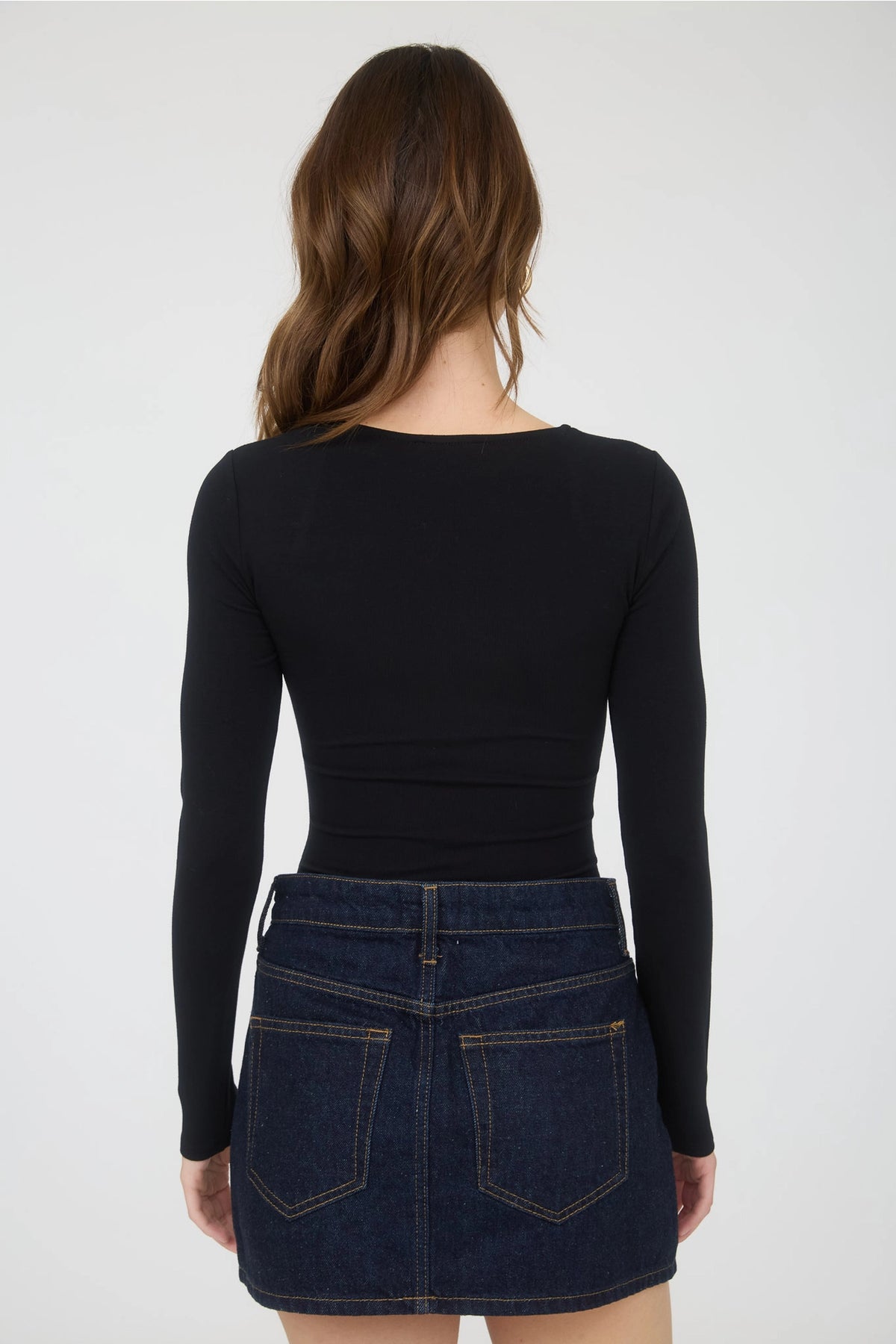 The Workshop Square Neck Long Sleeve Ruched Side Knit Top TW1966