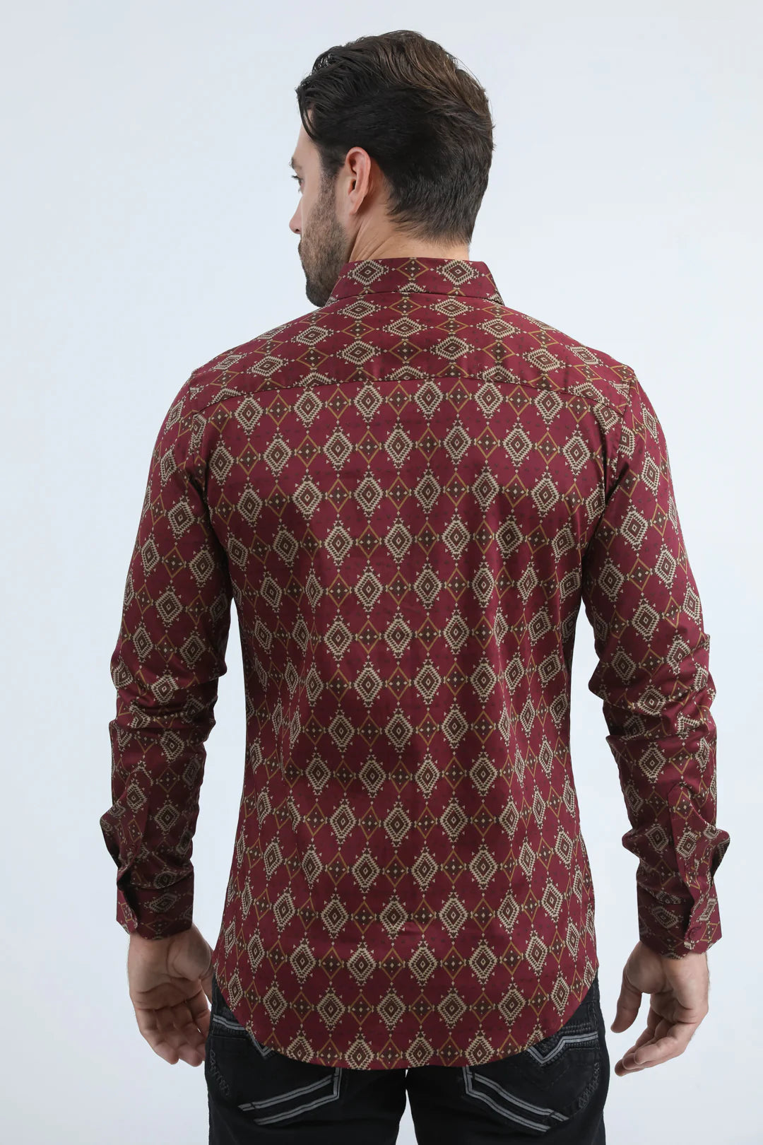 Platini Mens Satin Cotton/Spandex Modern Fit LS Burgundy Shirt CWL11063
