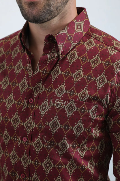 Platini Mens Satin Cotton/Spandex Modern Fit LS Burgundy Shirt CWL11063