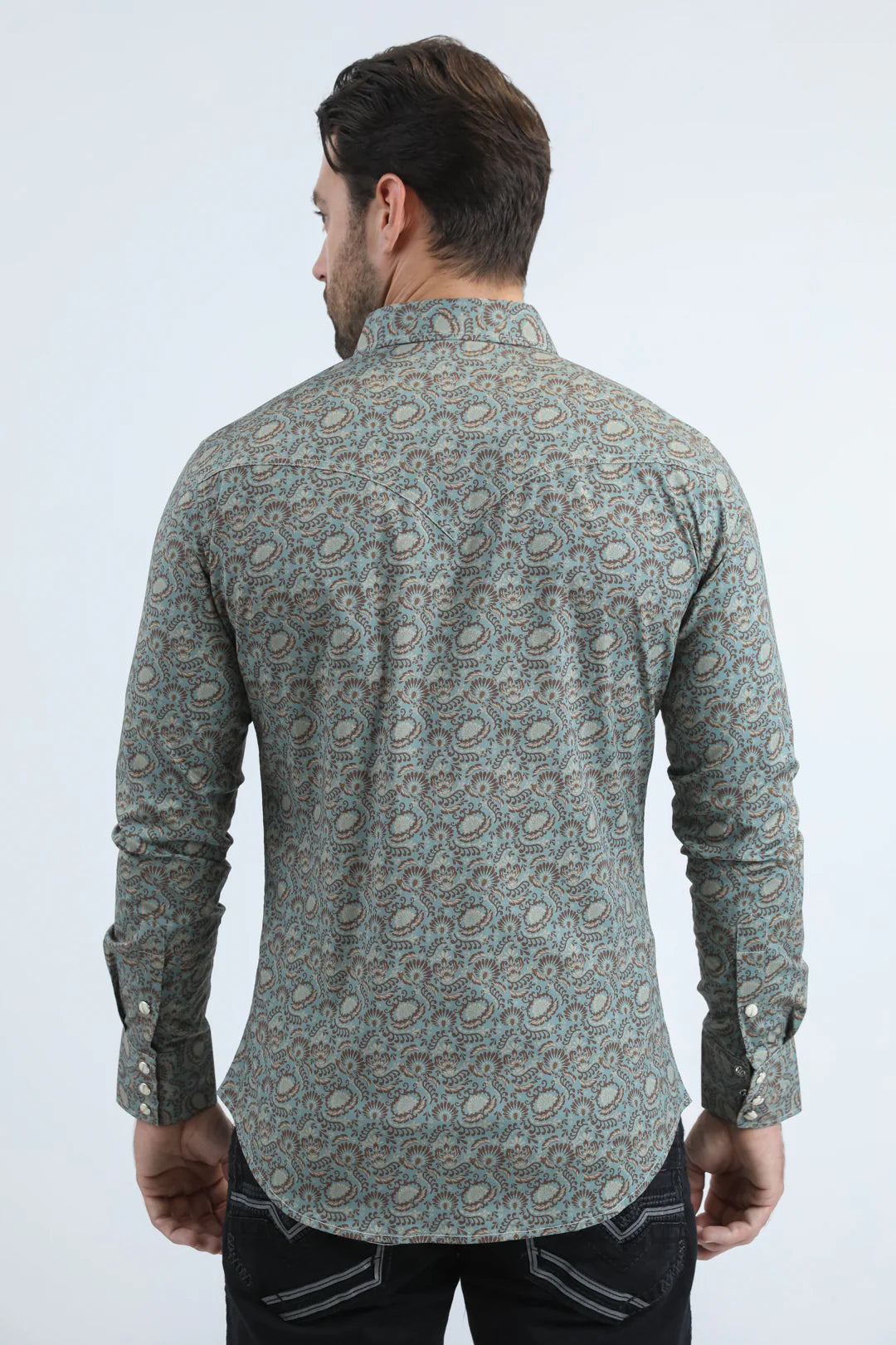 Platini Mens Western Modern Fit LS Blue Shirt with Snaps WPL11161