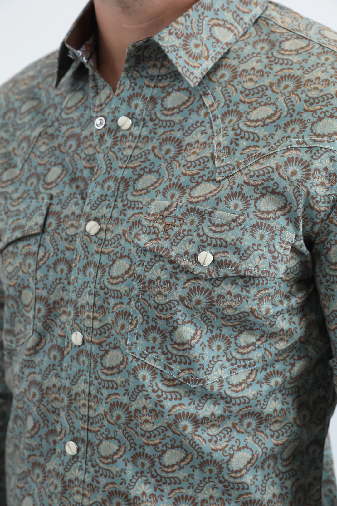 Platini Mens Western Modern Fit LS Blue Shirt with Snaps WPL11161
