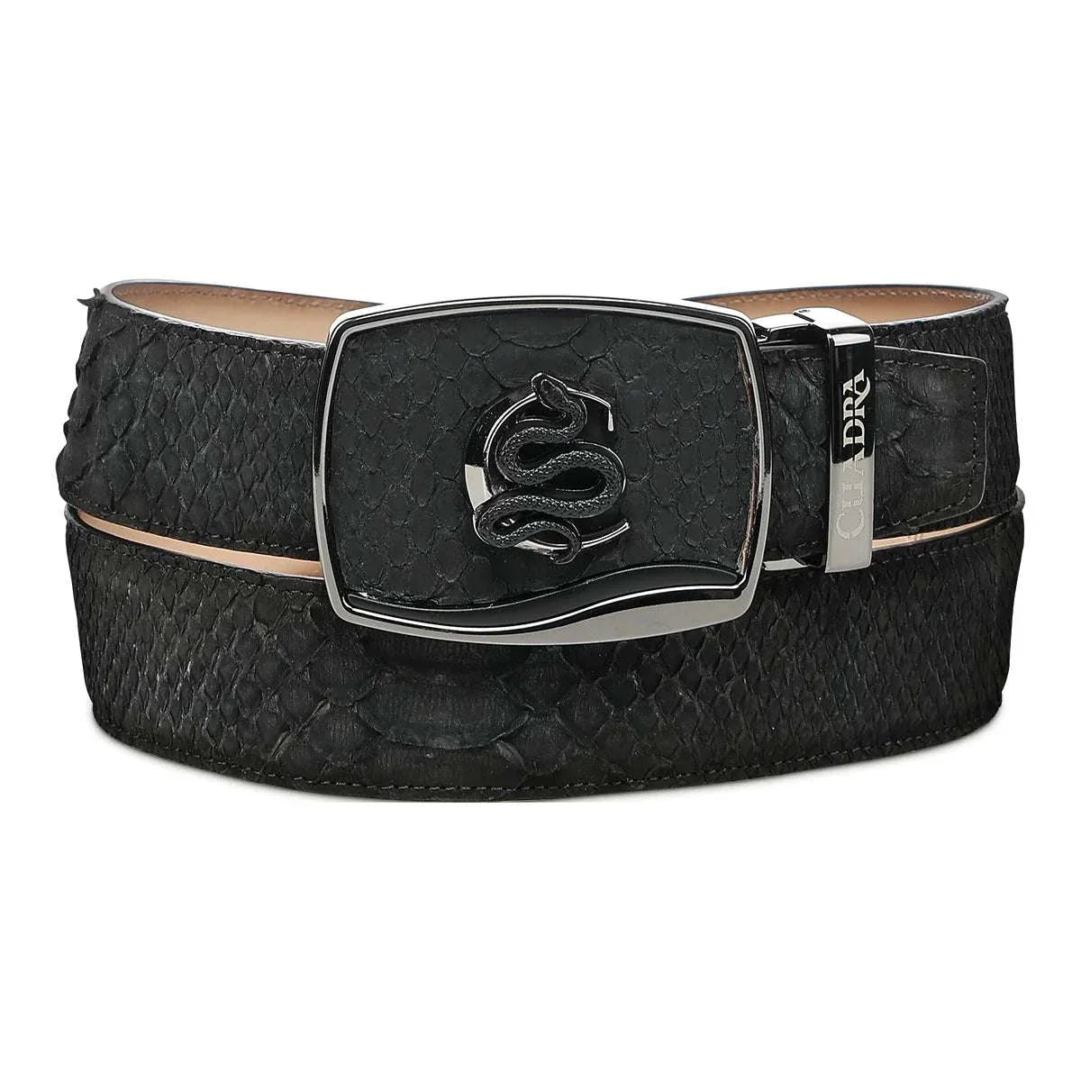 Cuadra Men's Python Nubuck Black Leather Belt BC483
