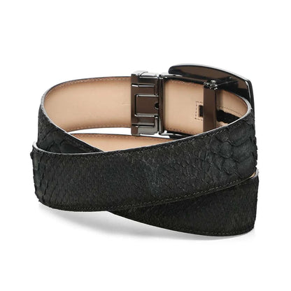 Cuadra Men's Python Nubuck Black Leather Belt BC483