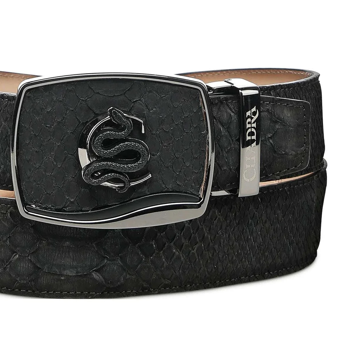 Cuadra Men's Python Nubuck Black Leather Belt BC483