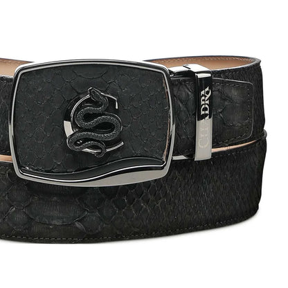 Cuadra Men's Python Nubuck Black Leather Belt BC483