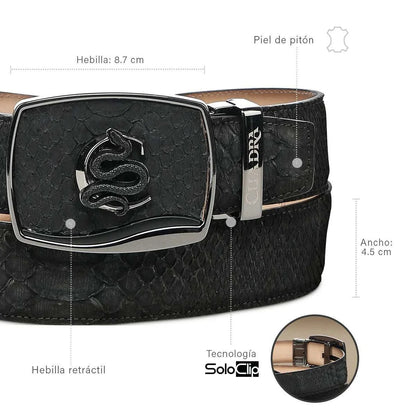 Cuadra Men's Python Nubuck Black Leather Belt BC483
