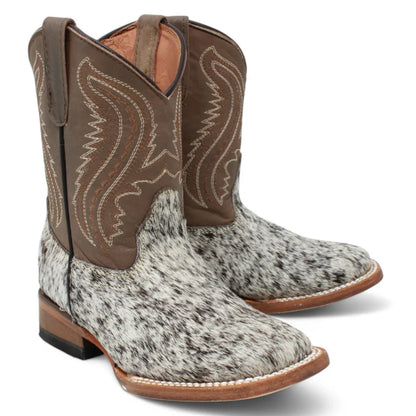 Tanner Mark Kids Leather Square Toe Boots Cow Hair Brown TMK205322