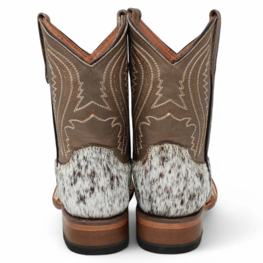 Tanner Mark Kids Leather Square Toe Boots Cow Hair Brown TMK205322
