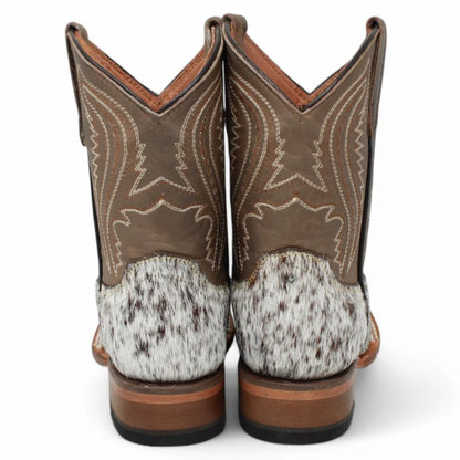 Tanner Mark Kids Leather Square Toe Boots Cow Hair Brown TMK205322
