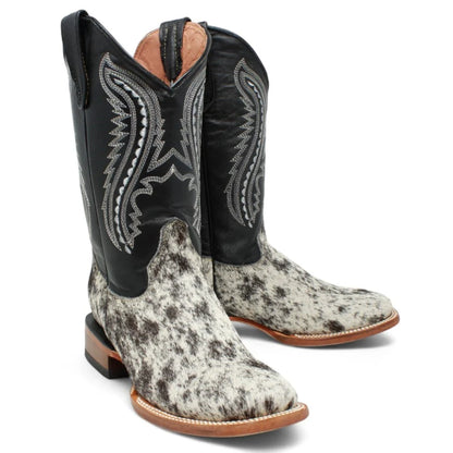 Tanner Mark Kids Black/White Hair On Cowhide Square Toe Boots TMK205323