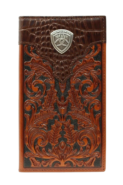 Ariat Western Rodeo Checkbook Wallet Oak Embossed Faux Gator Print A3516208