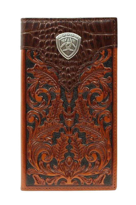 Ariat Western Rodeo Checkbook Wallet Oak Embossed Faux Gator Print A3516208