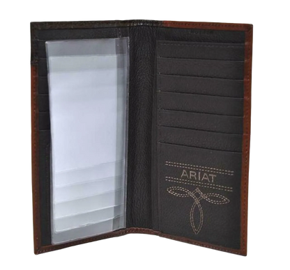 Ariat Western Rodeo Checkbook Wallet Oak Embossed Faux Gator Print A3516208