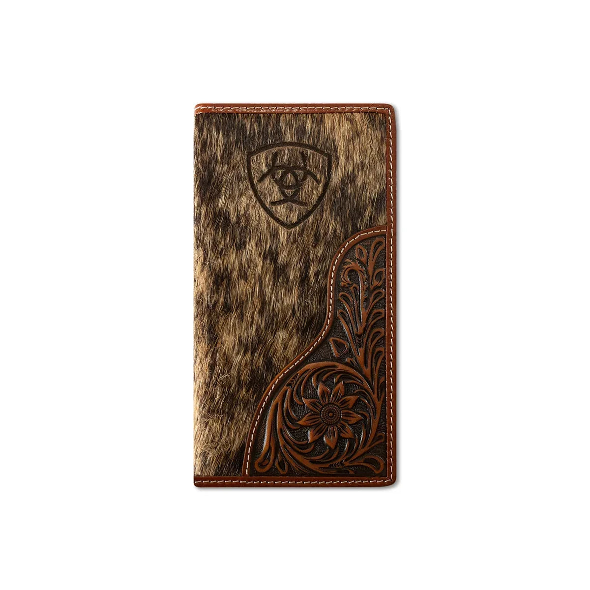 Ariat Brown Rodeo Style Wallet Calf Hair Body with Floral Overlay A3564302