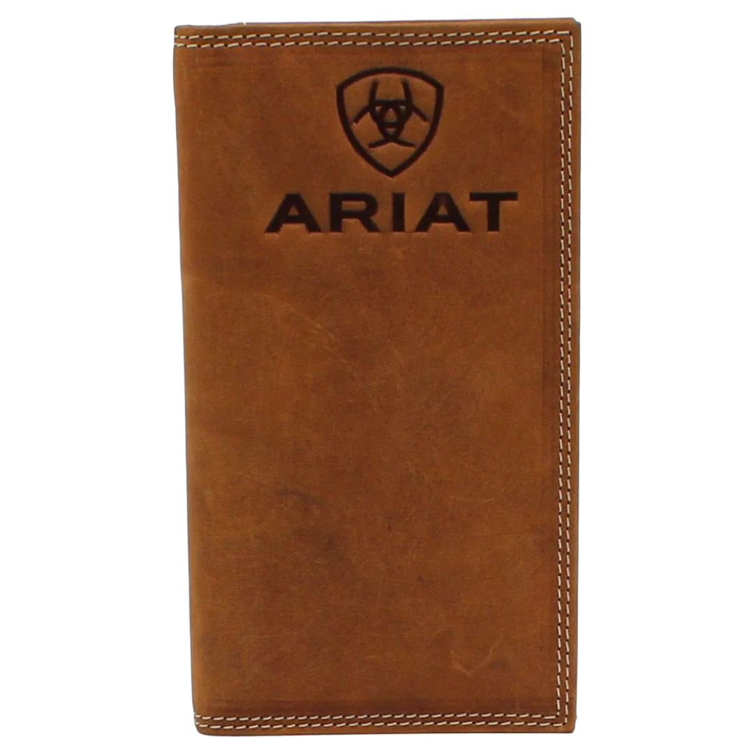 Ariat Men's Tan Embossed Logo Checkbook Rodeo Wallet A3548044