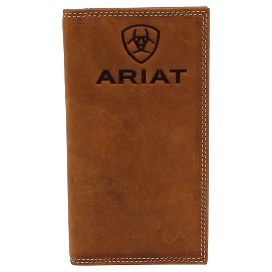 Ariat Men's Tan Embossed Logo Checkbook Rodeo Wallet A3548044