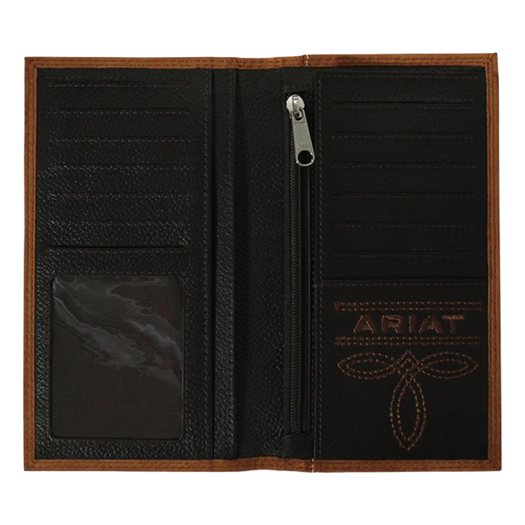 Ariat Men's Tan Embossed Logo Checkbook Rodeo Wallet A3548044
