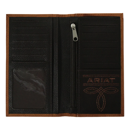 Ariat Men's Tan Embossed Logo Checkbook Rodeo Wallet A3548044
