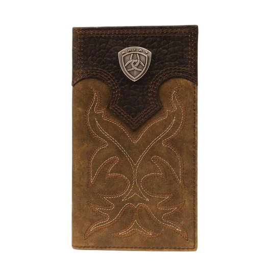 Ariat Brown Distressed Leather Rodeo Wallet with Shield Logo A3510844
